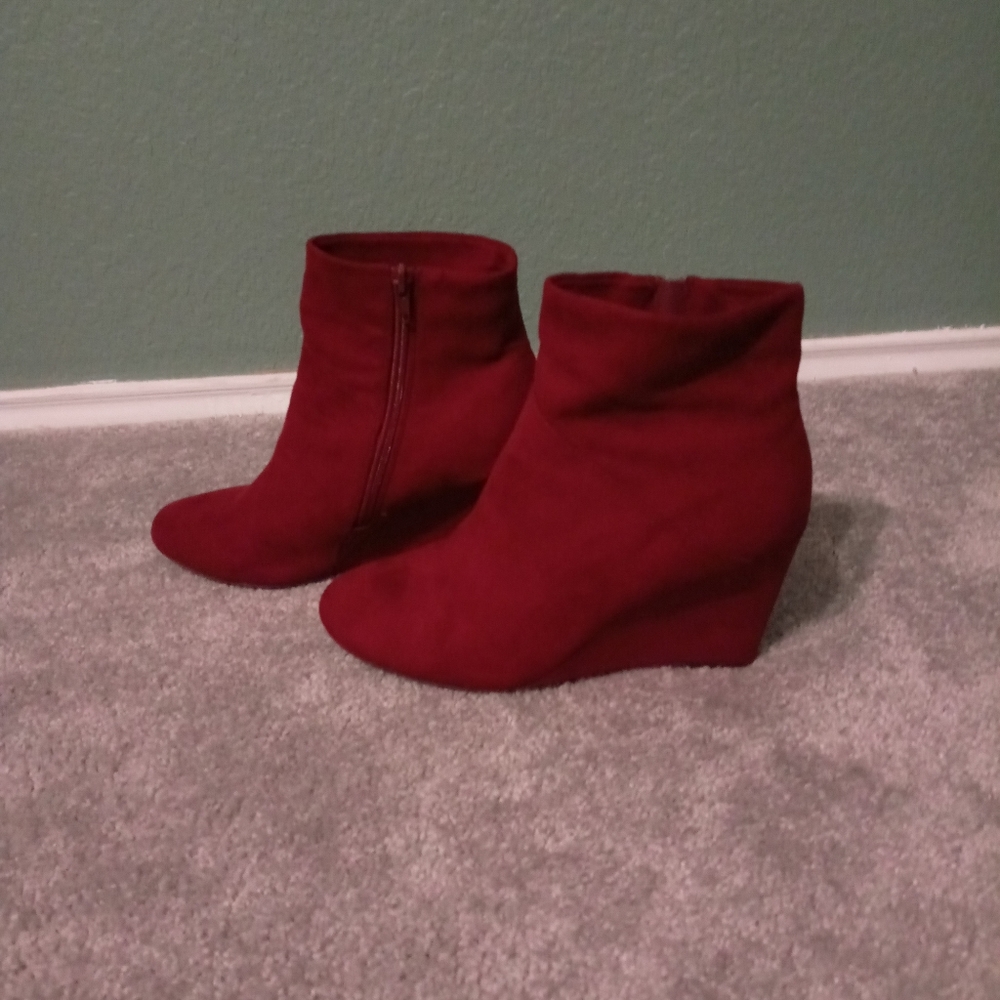 Burgundy Suede High Heel Boots